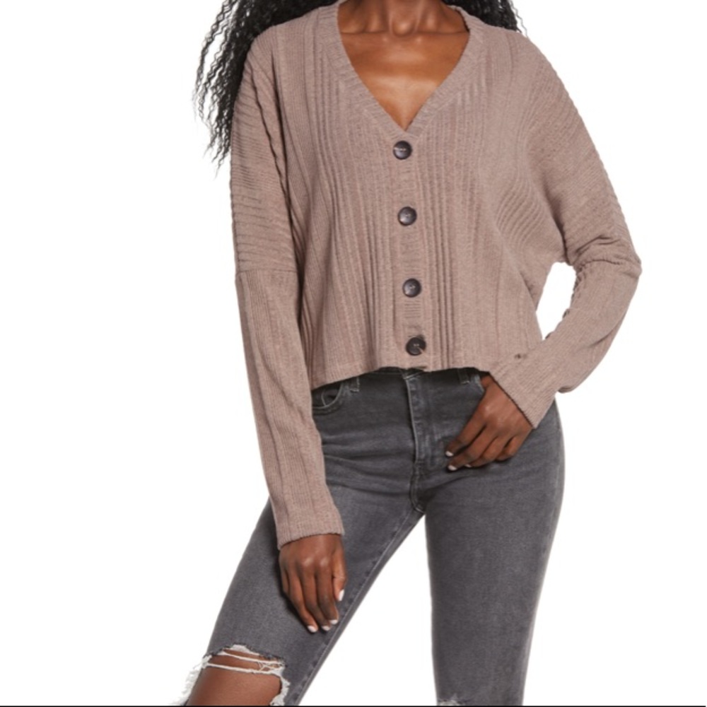 NWT La La Land Creative Co Ribbed Cardigan in Mushroom